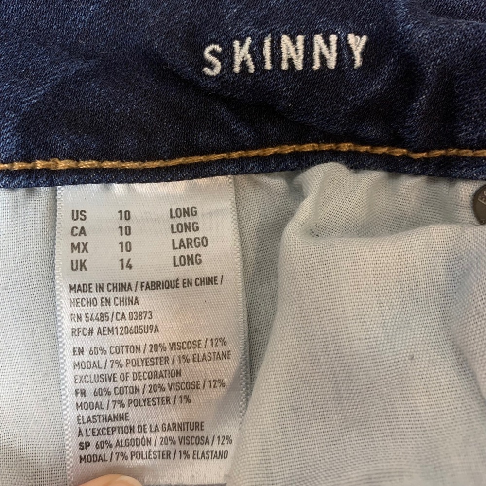 American Eagle Skinny Jeans Womens 10 Long Blue Good Super Stretch Dark Wash - Picture 3 of 9